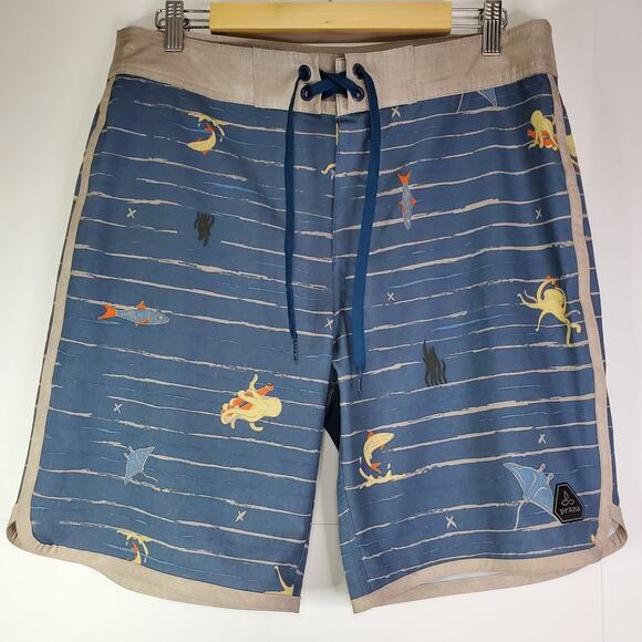 prAna Men's Performance Sealife Striped Blue Boardshorts Size 32 Swim shorts - Picture 1 of 8